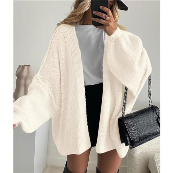 Womens Oversized Cardigan Sweaters White - Picture 3 of 6